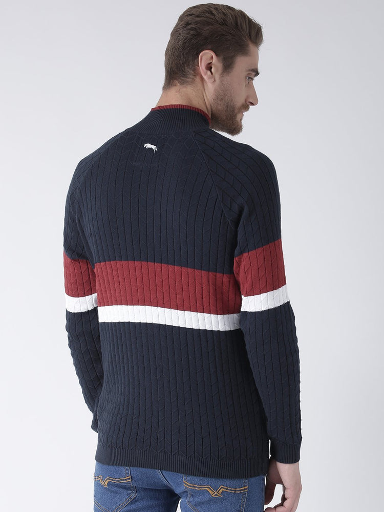 Men Navy Blue Solid Sweater - JUMP USA