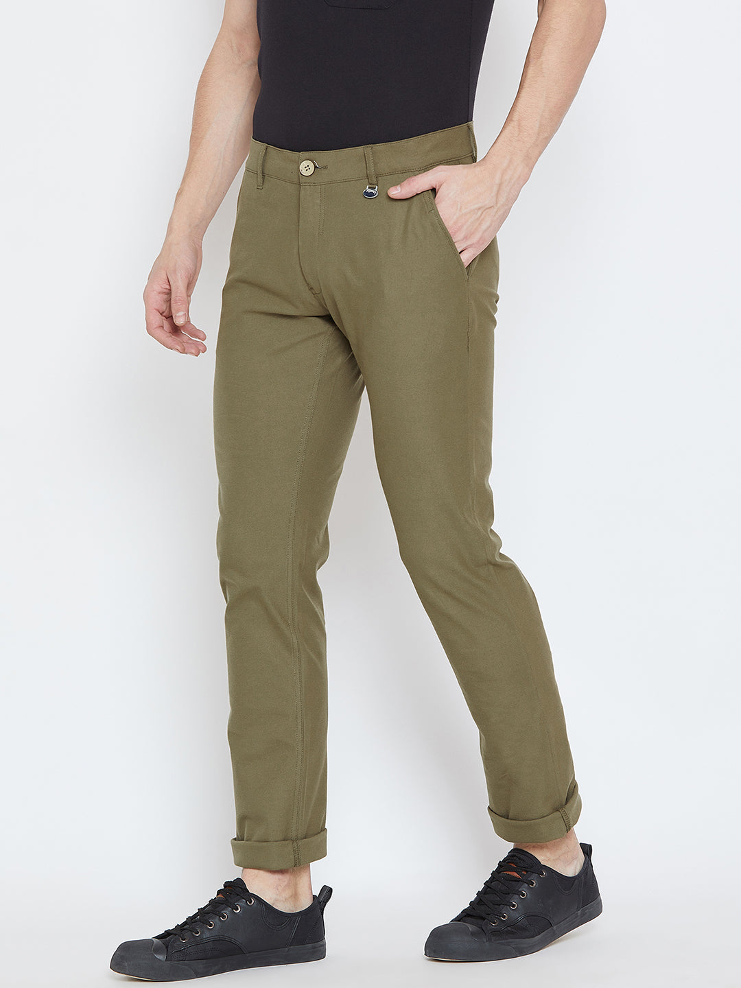 Men Olive Casual Trousers - JUMP USA