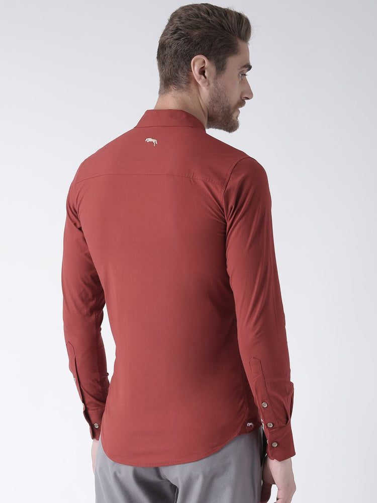 Men Red Solid Cotton Regular Fit Shirt - JUMP USA
