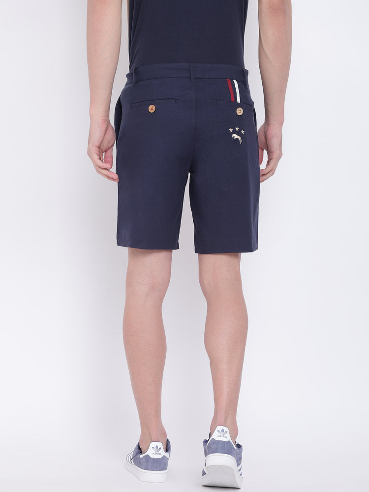 Men Casual Solid Navy Blue Chinos Shorts - JUMP USA