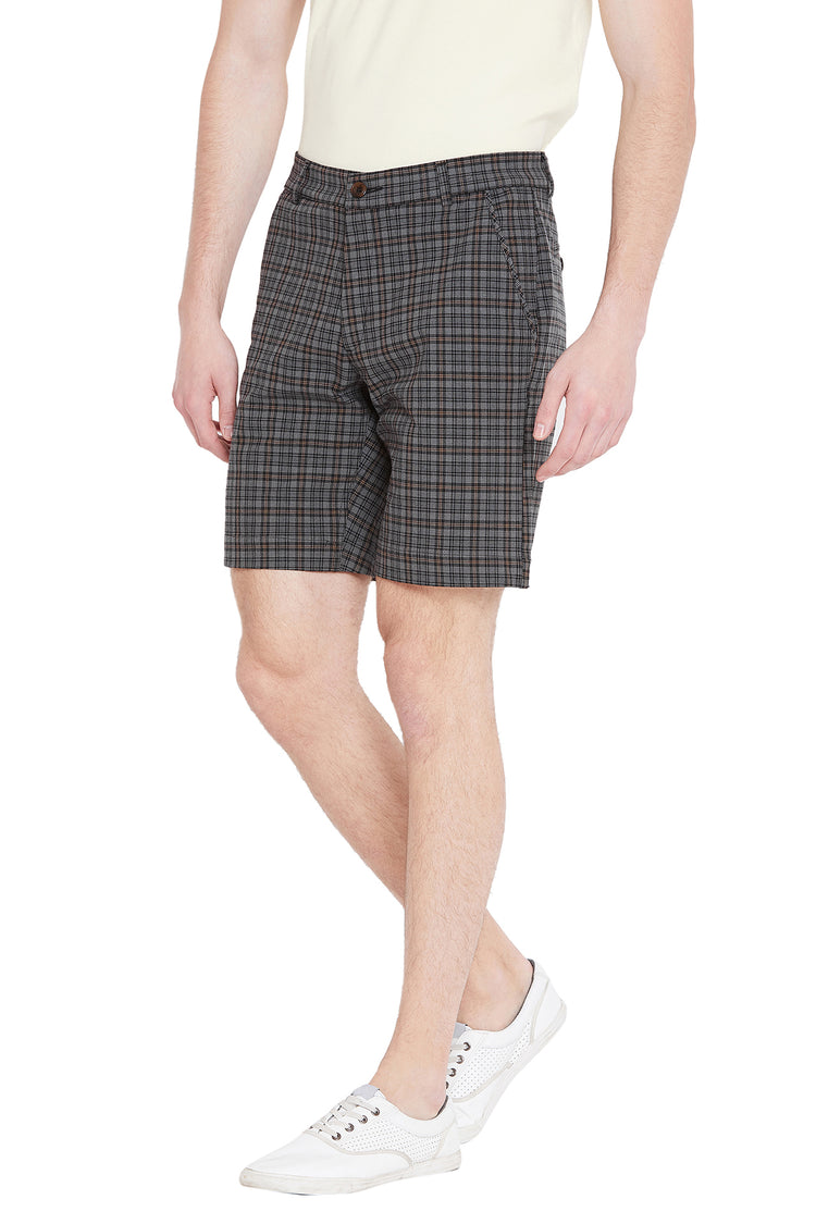 Men Grey Checked Casual Shorts - JUMP USA