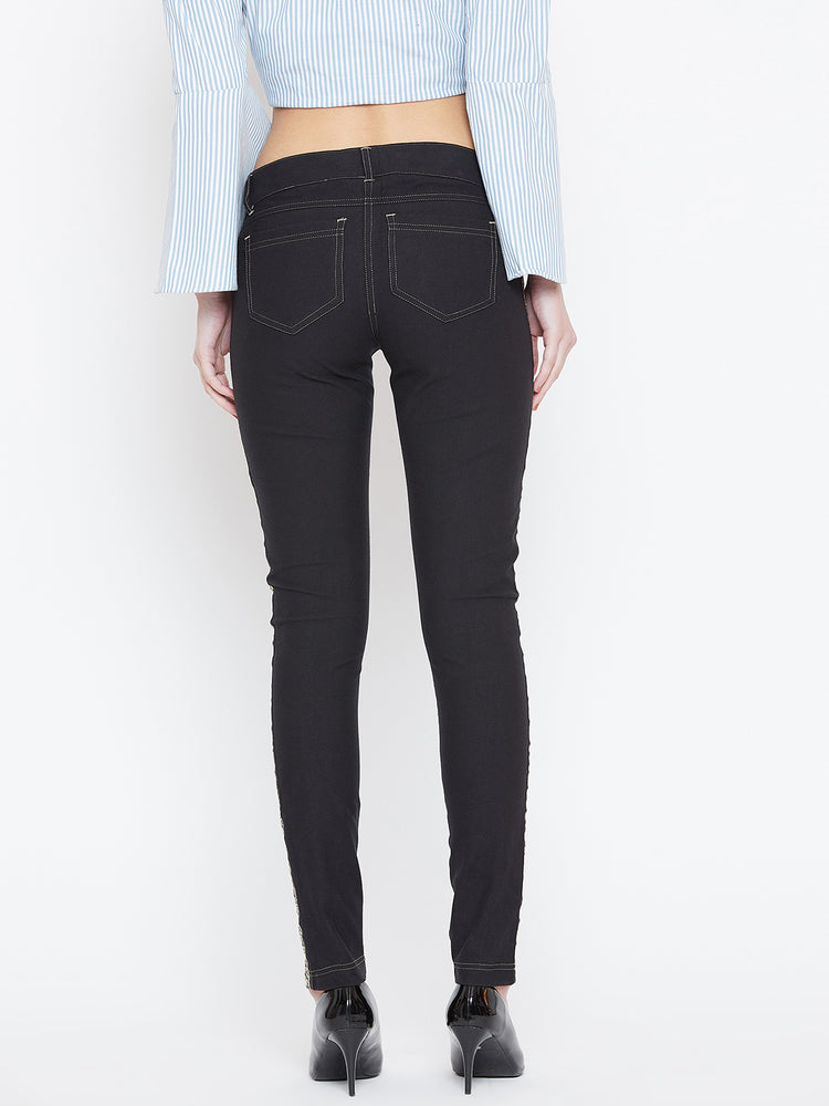 Women Black Solid Skinny Fit Trouses - JUMP USA