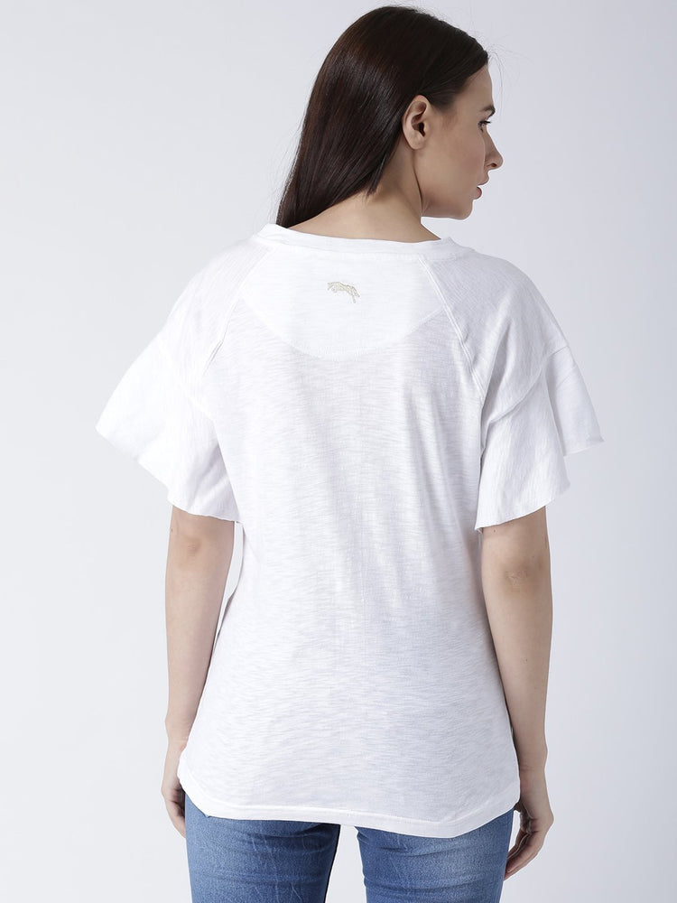 Women White Solid Top - JUMP USA