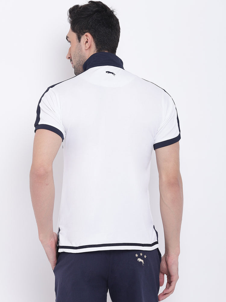 Men Casual Solid White Polo Collar T-Shirt - JUMP USA