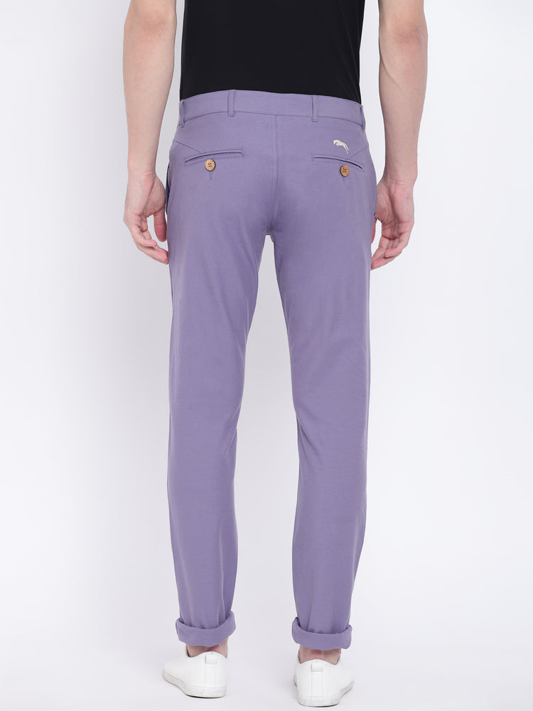 Men Casual Solid Purple Chinos - JUMP USA