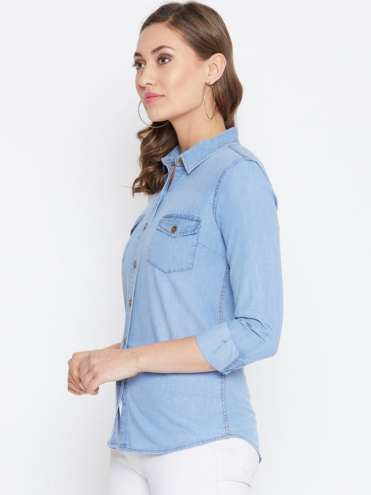 JUMP USA Women Regular Fit Blue Casual Denim Shirt - JUMP USA