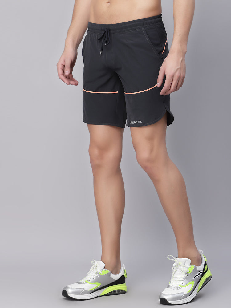 JUMP USA Men Black Mid-Rise Training or Gym Sports Shorts