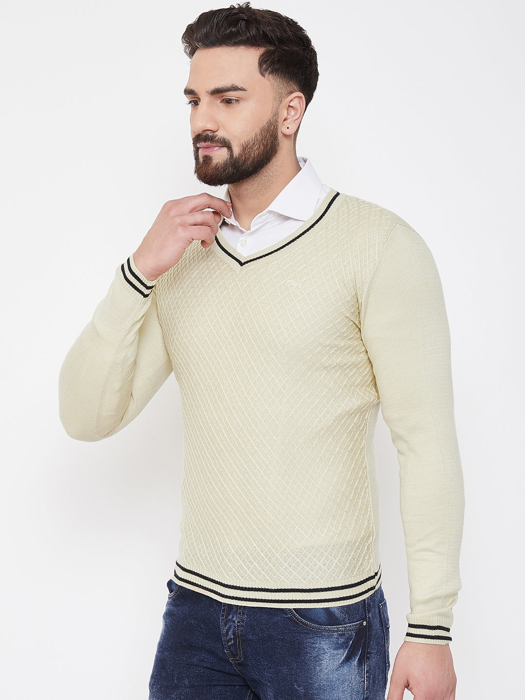 JUMP USA Men Butter Self Design Sweater - JUMP USA