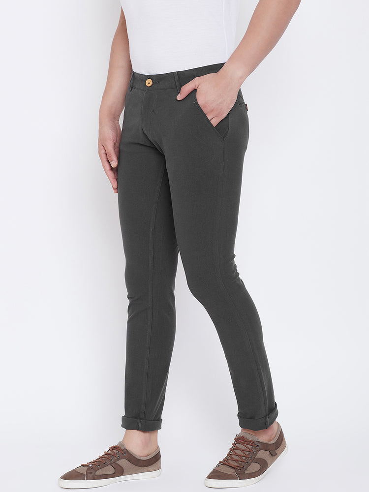 JUMP USA Men Charcoal Casual Slim Fit Solid Chinos - JUMP USA