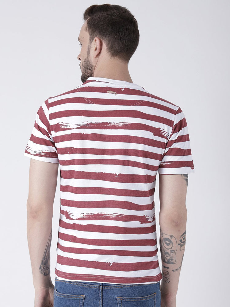 Men White Striped Round Neck T-shirt - JUMP USA