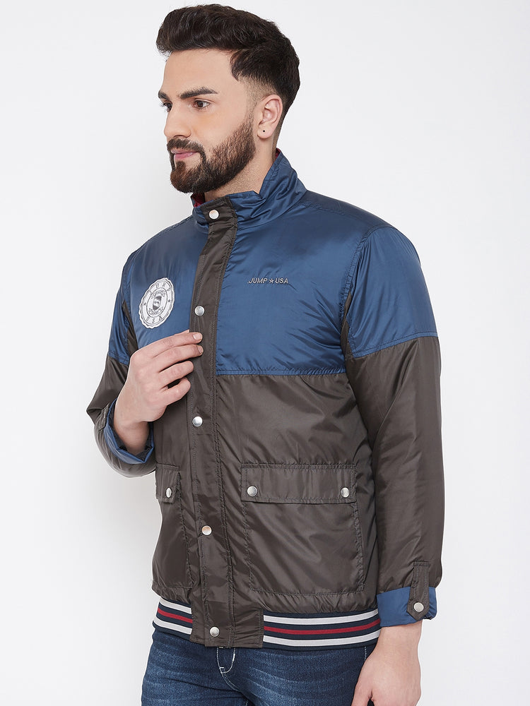 JUMP USA Men Navy Blue Colourblocked Casual Open Front Jacket - JUMP USA