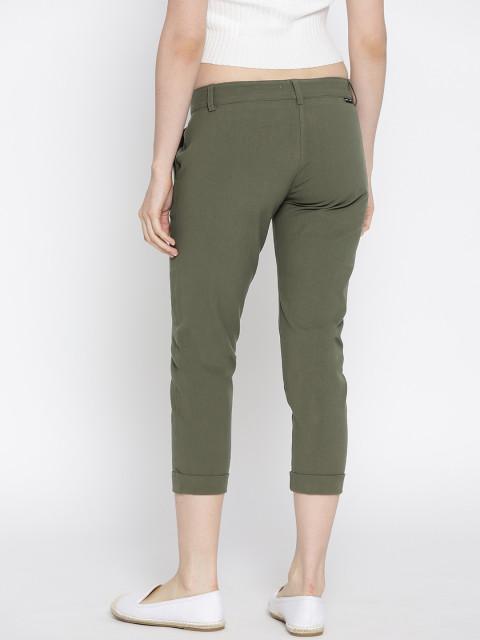 Women Solid Cropped Chinos - JUMP USA