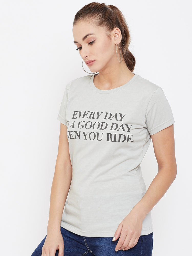 Women Grey Printed Casual Round neck T-shirt - JUMP USA