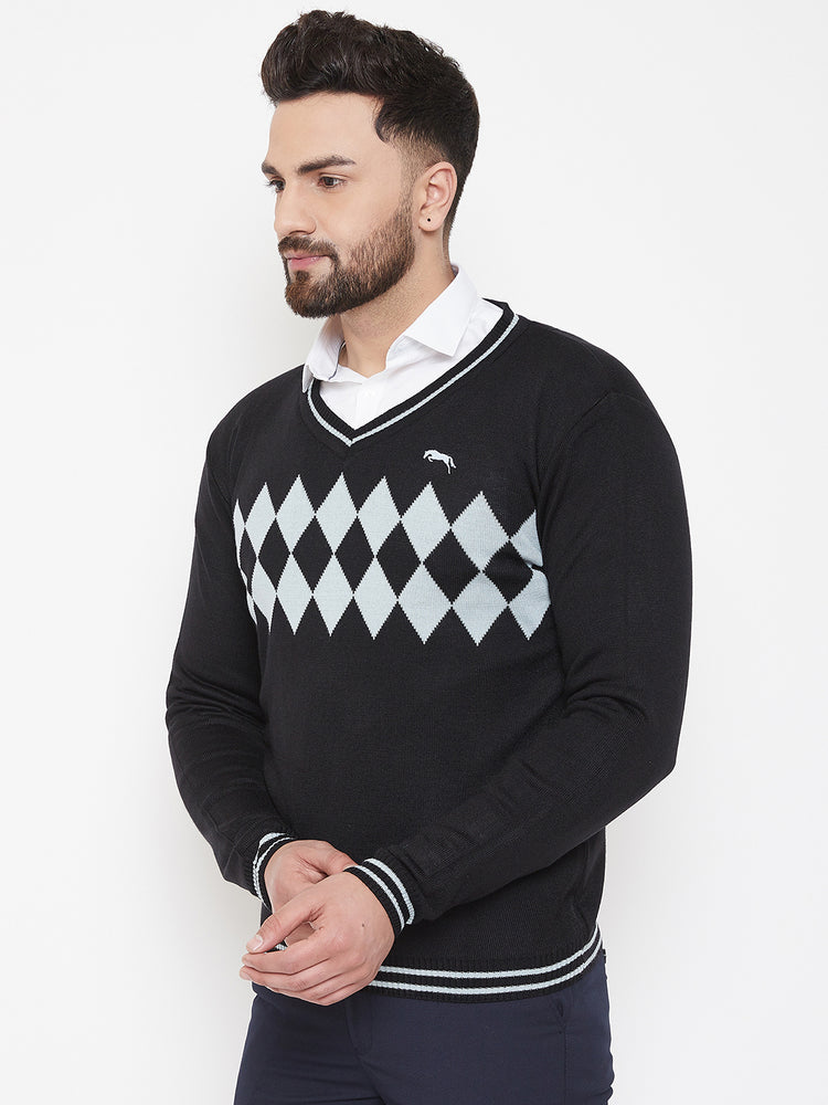 JUMP USA Men Black Self Design Sweater - JUMP USA