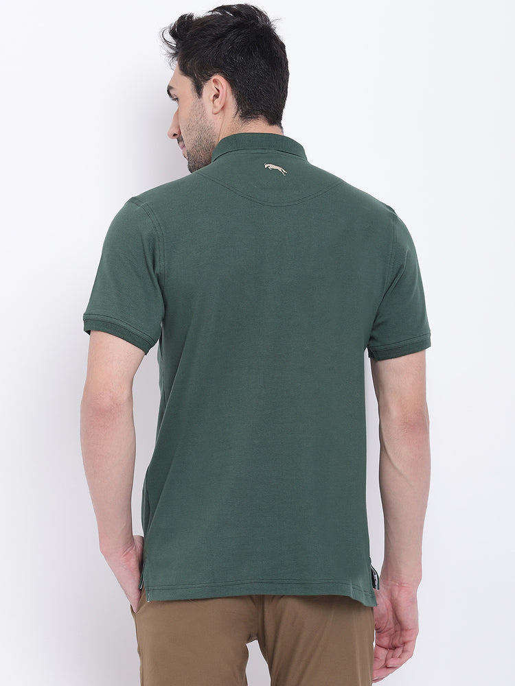 Men Casual Solid Green Polo Collar T-Shirt - JUMP USA