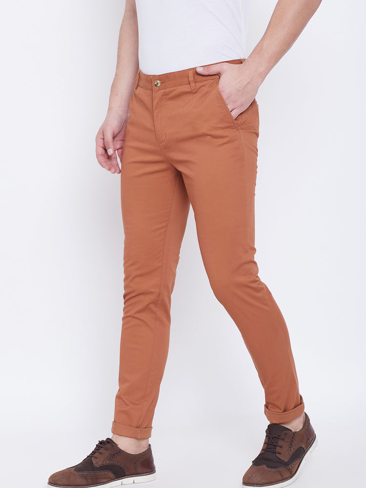 JUMP USA Men Bronze Casual Slim Fit Trousers - JUMP USA