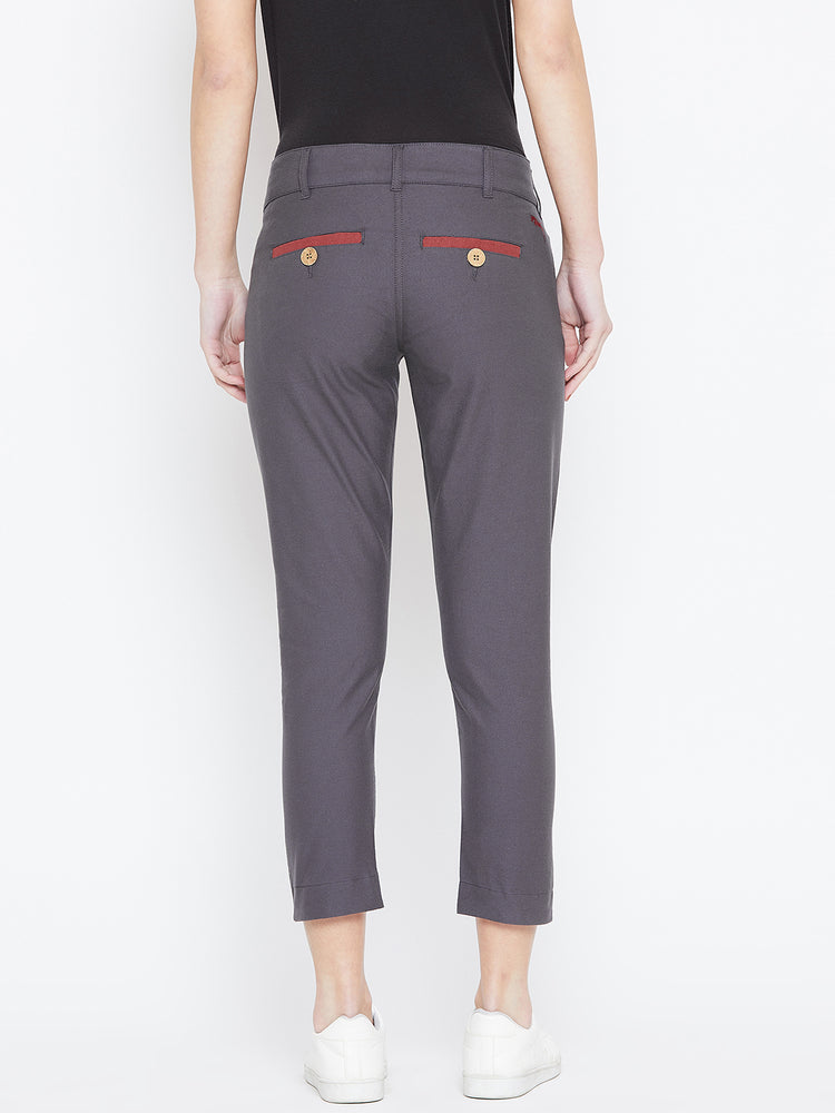 Women Grey Solid Skinny Fit Chinos Trousers - JUMP USA