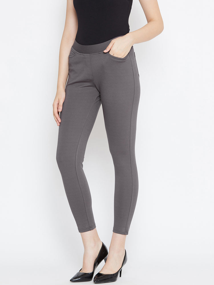JUMP USA Women Grey Solid Casual Skinny fit Trousers - JUMP USA