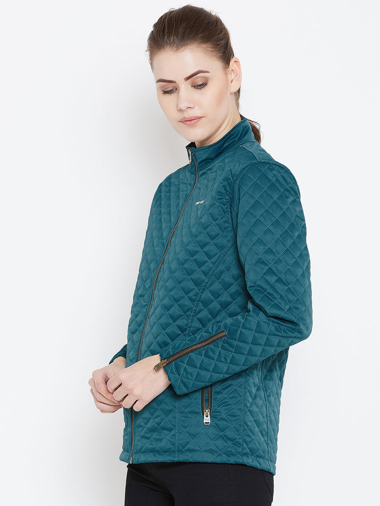 Womens Solid Celtic Blue Quilted Jacket - JUMP USA