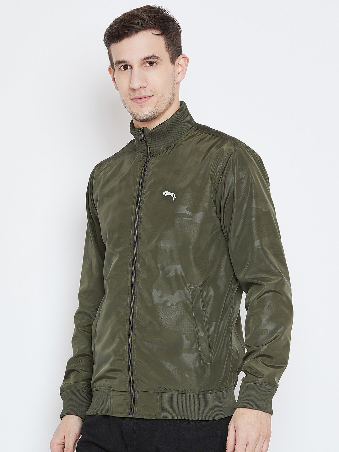 Men Casual Olive Bomber Jacket - JUMP USA