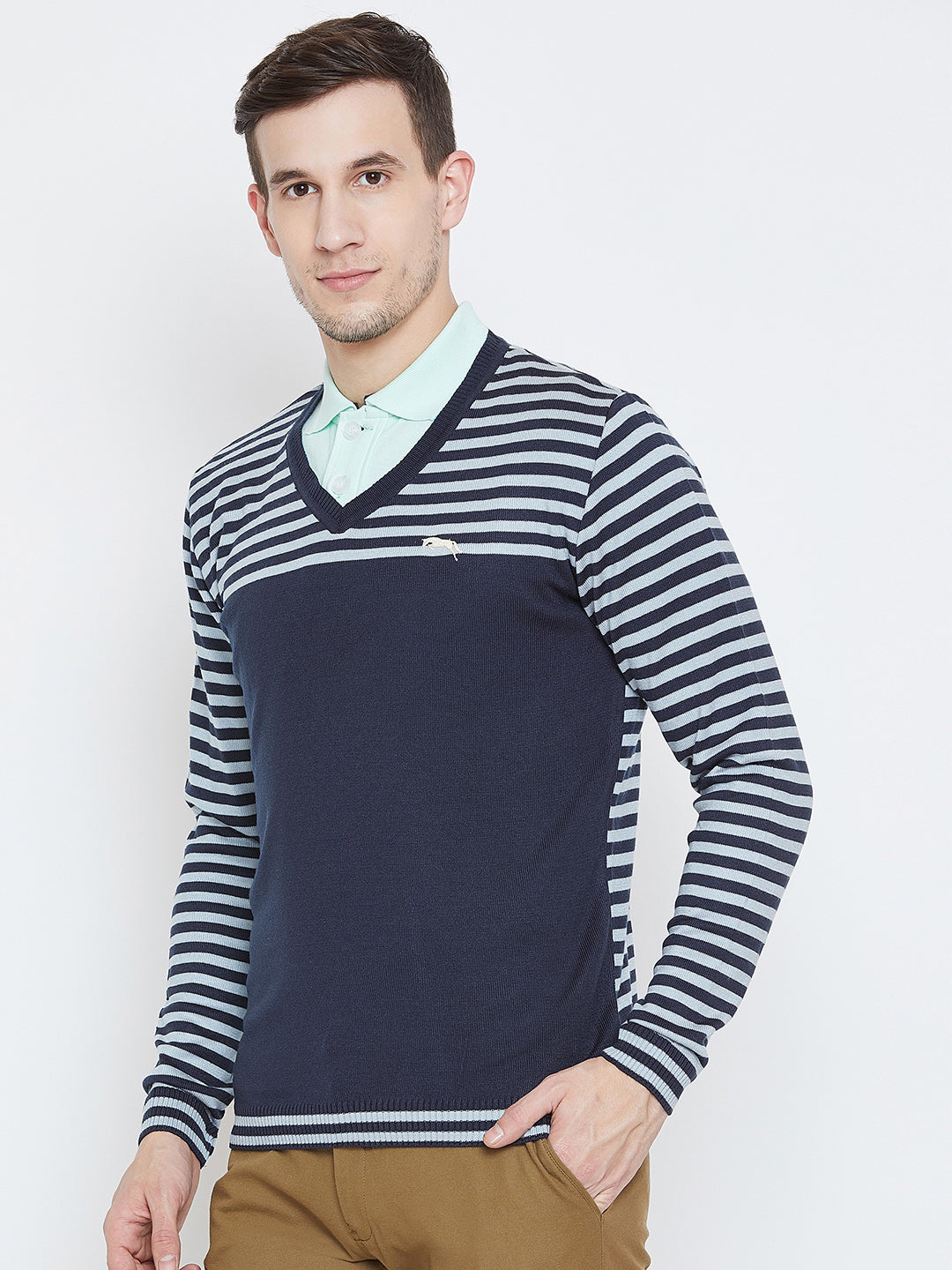 Men Navy Blue Casual Sweaters - JUMP USA