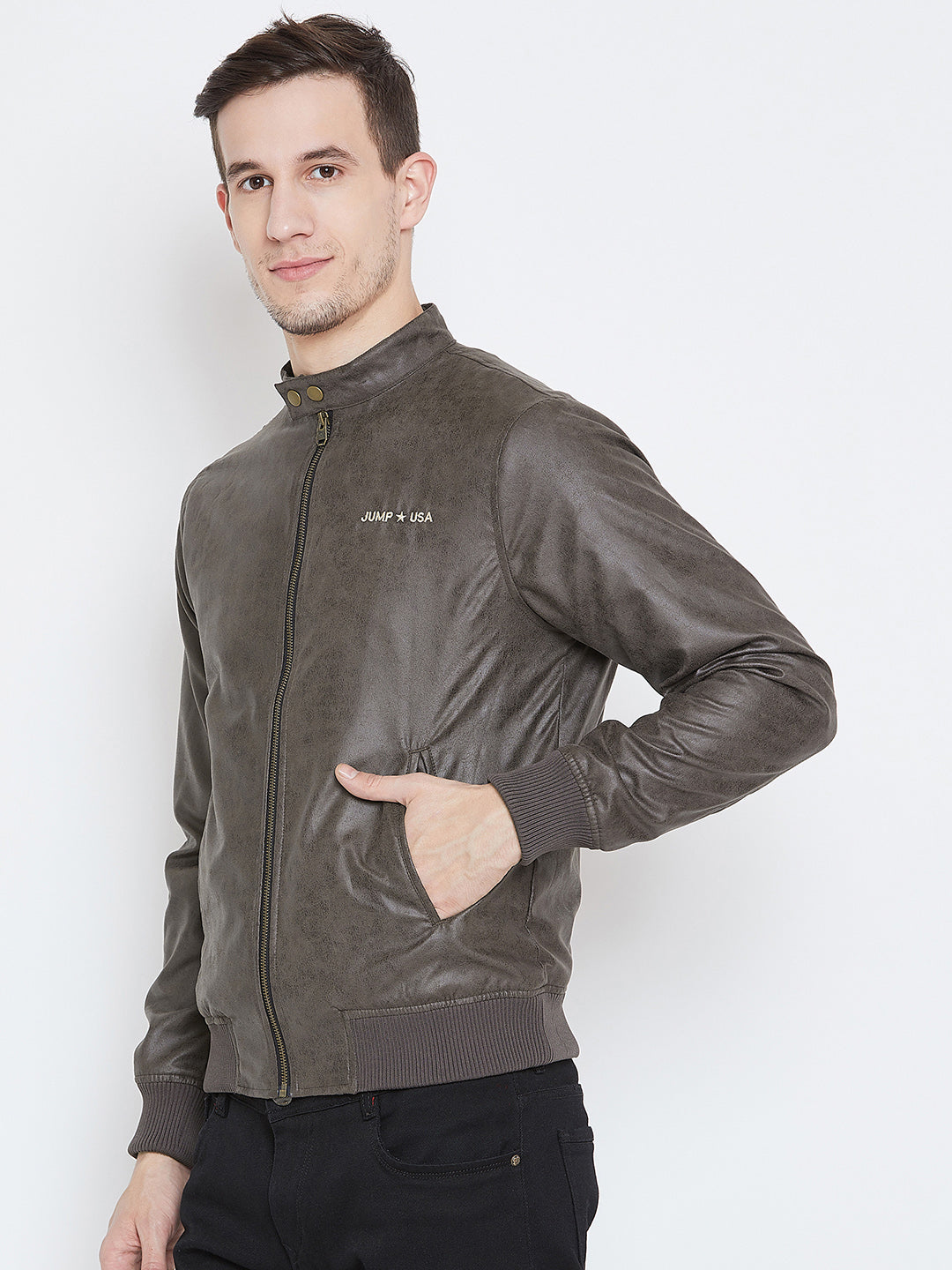 Men Casual Olive Bomber Jacket - JUMP USA
