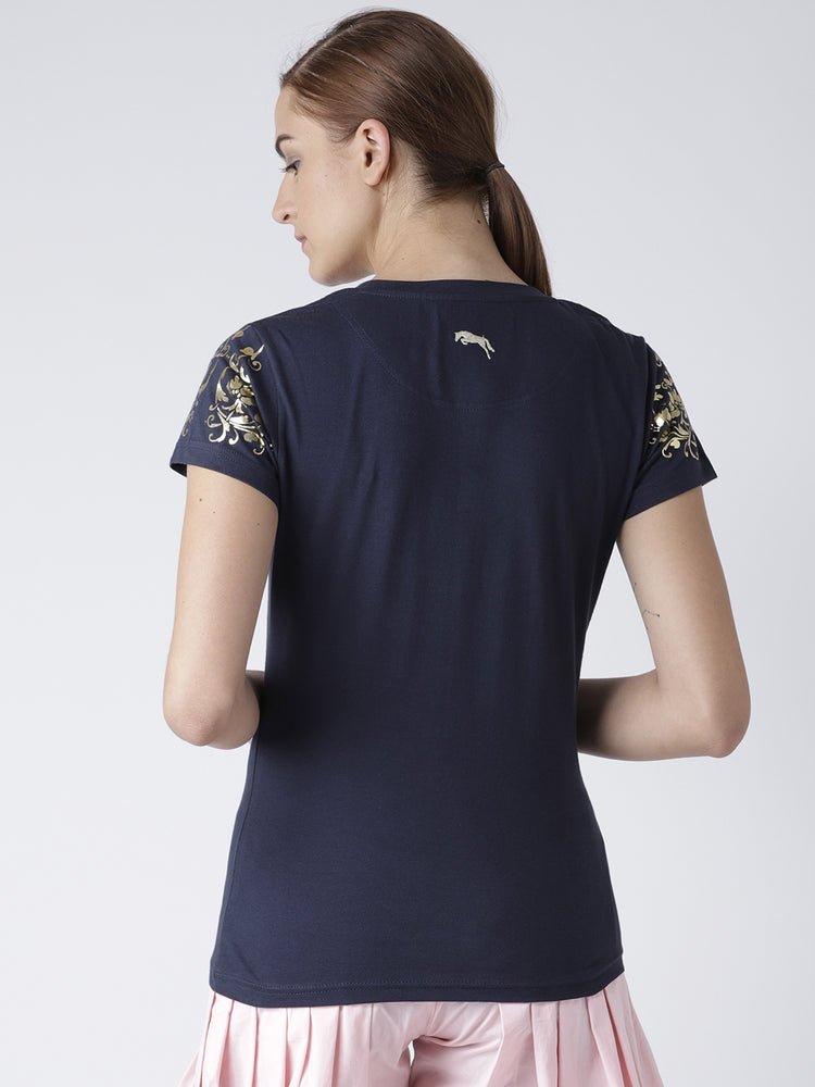 Women Navy Blue Casual T-shirt - JUMP USA
