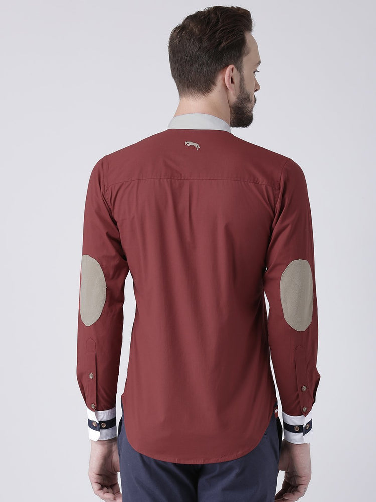 Men Red Solid Cotton Slim Fit Shirt - JUMP USA