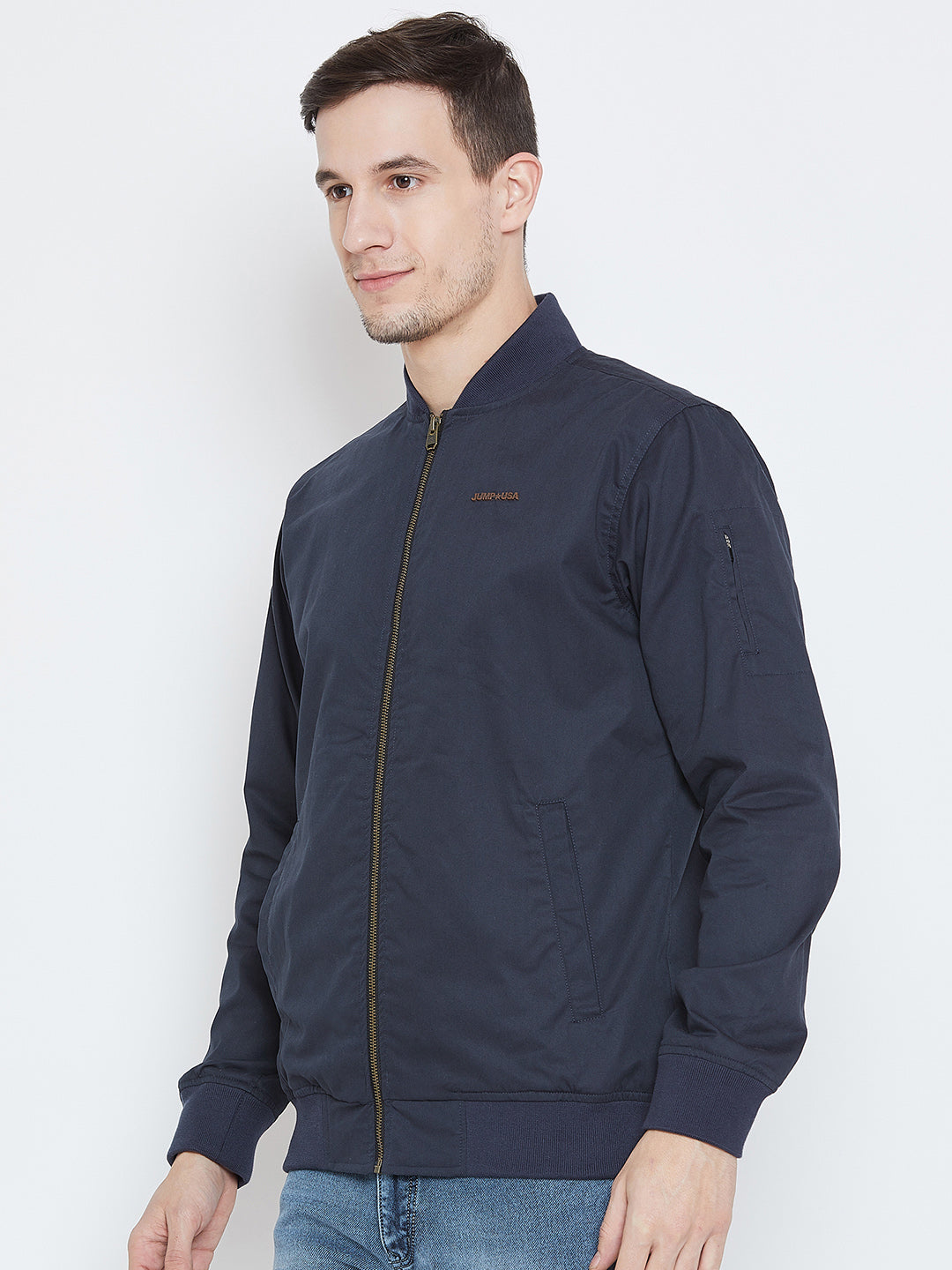Men Casual Navy Blue Bomber Jacket - JUMP USA