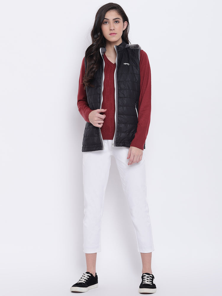 Women Black Casual Quilted Jacket - JUMP USA