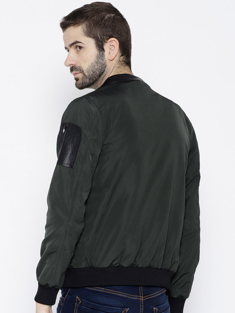 Men Green Solid Open Front Jacket - JUMP USA