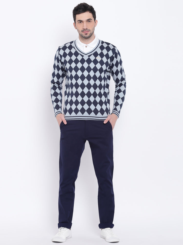 Men Casual Colourblocked Blue Sweaters - JUMP USA