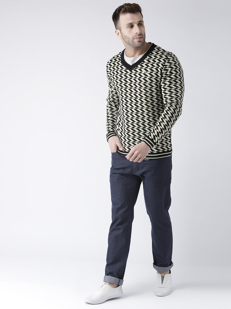 Men Black and Beige Colourblocked Pullover - JUMP USA