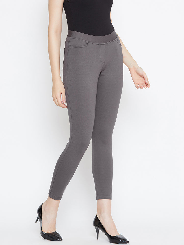 JUMP USA Women Grey Solid Casual Skinny fit Trousers - JUMP USA
