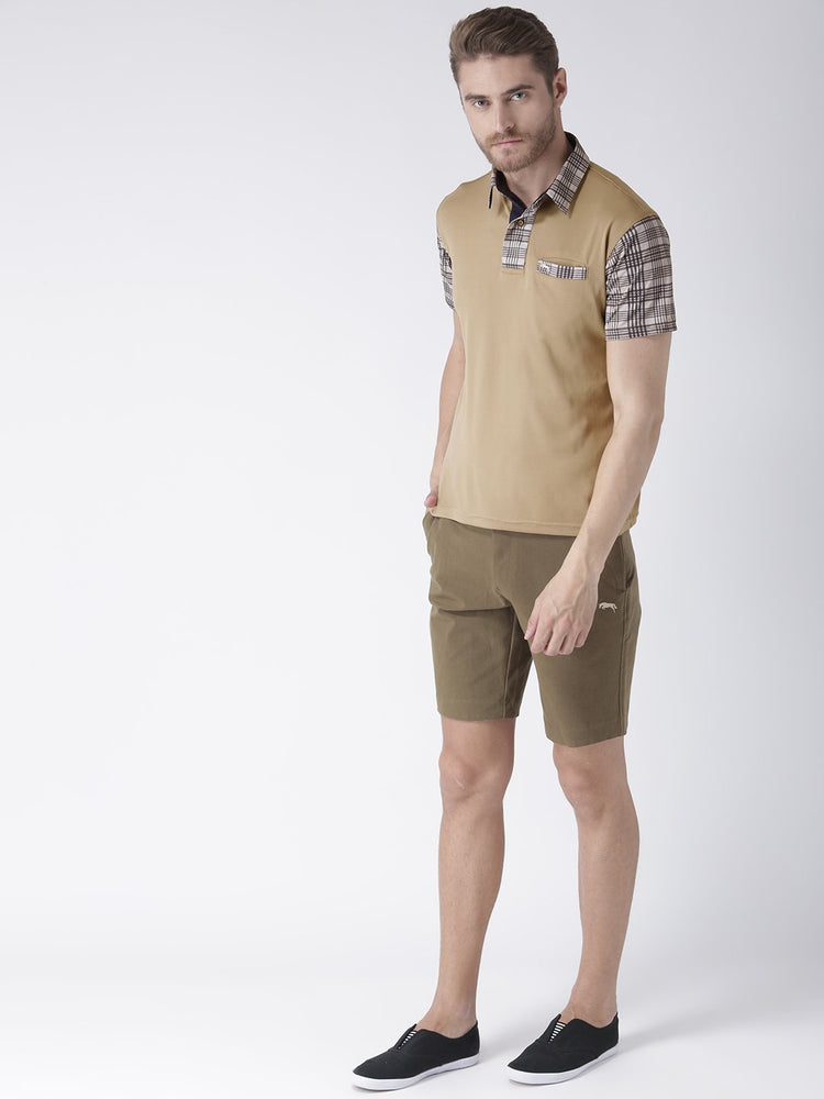 Men Beige Solid Polo Collar T-Shirt - JUMP USA