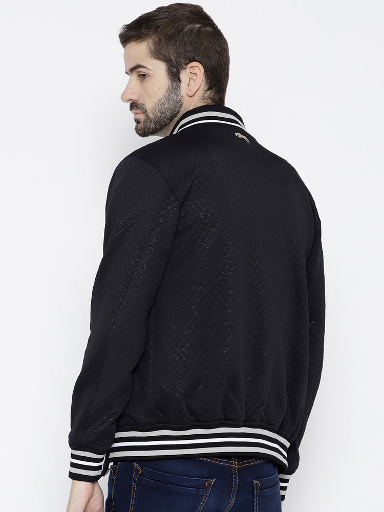 Men Navy Blue self Design Jacket - JUMP USA