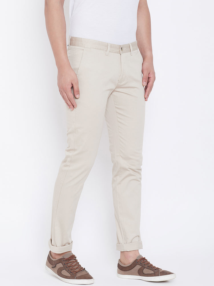 JUMP USA Men Cream Regular Fit Solid Trousers - JUMP USA