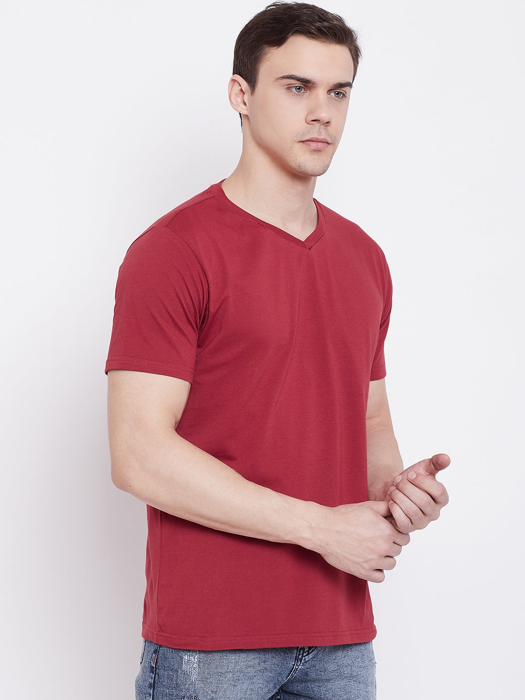 JUMP USA Men Red Solid V-neck Tshirt - JUMP USA