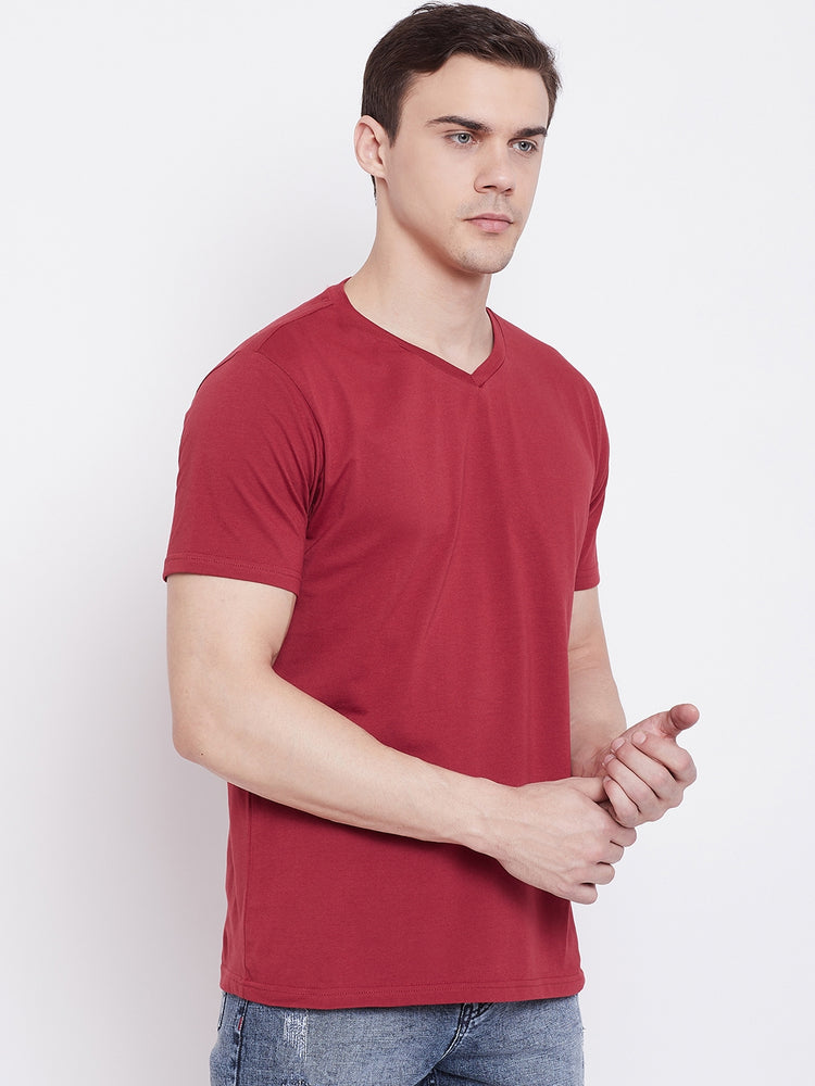 JUMP USA Men Red Solid V-neck Tshirt - JUMP USA