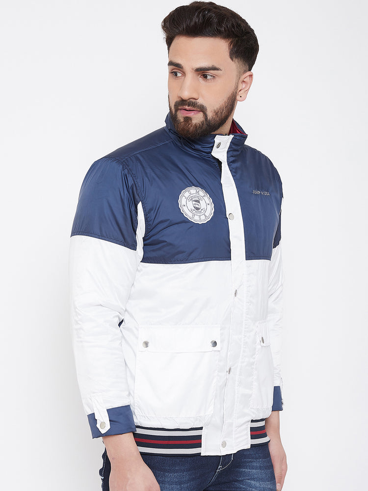 JUMP USA Men Navy Blue & White Colourblocked Casual Open Front Jacket - JUMP USA