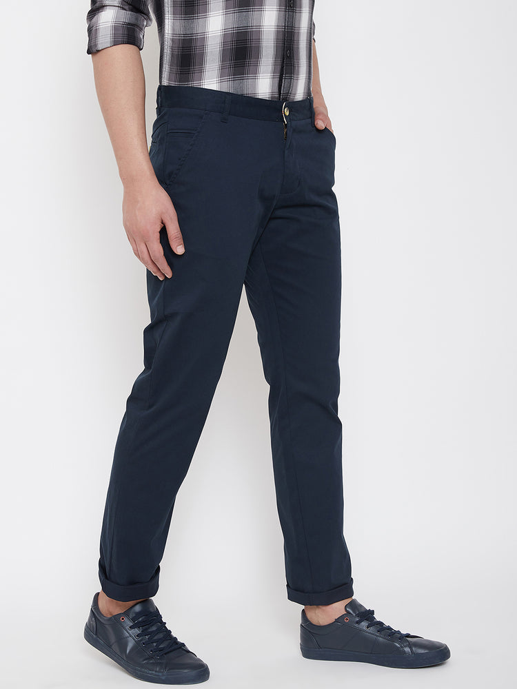 JUMP USA Men Navy Blue Casual Regular Fit Trousers - JUMP USA