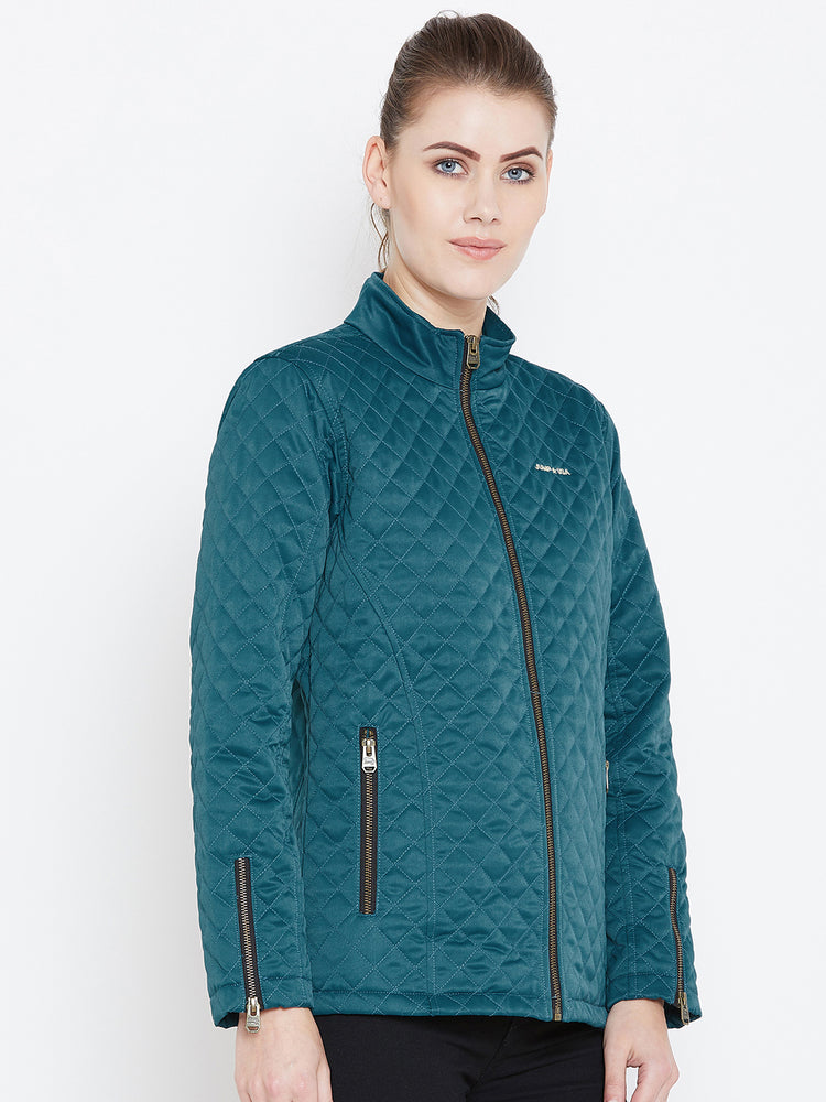 Womens Solid Celtic Blue Quilted Jacket - JUMP USA