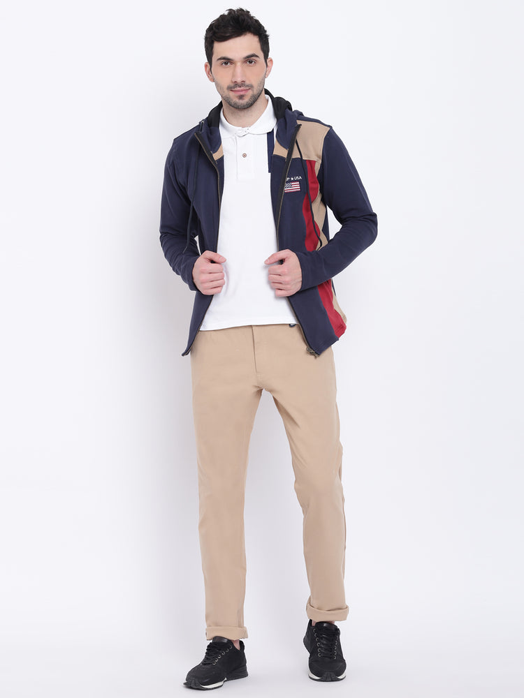 Men Casual Solid Beige Chinos - JUMP USA