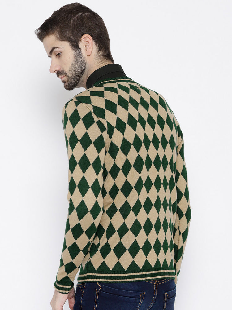 Men Green and Beige Colourblocked Pullover - JUMP USA