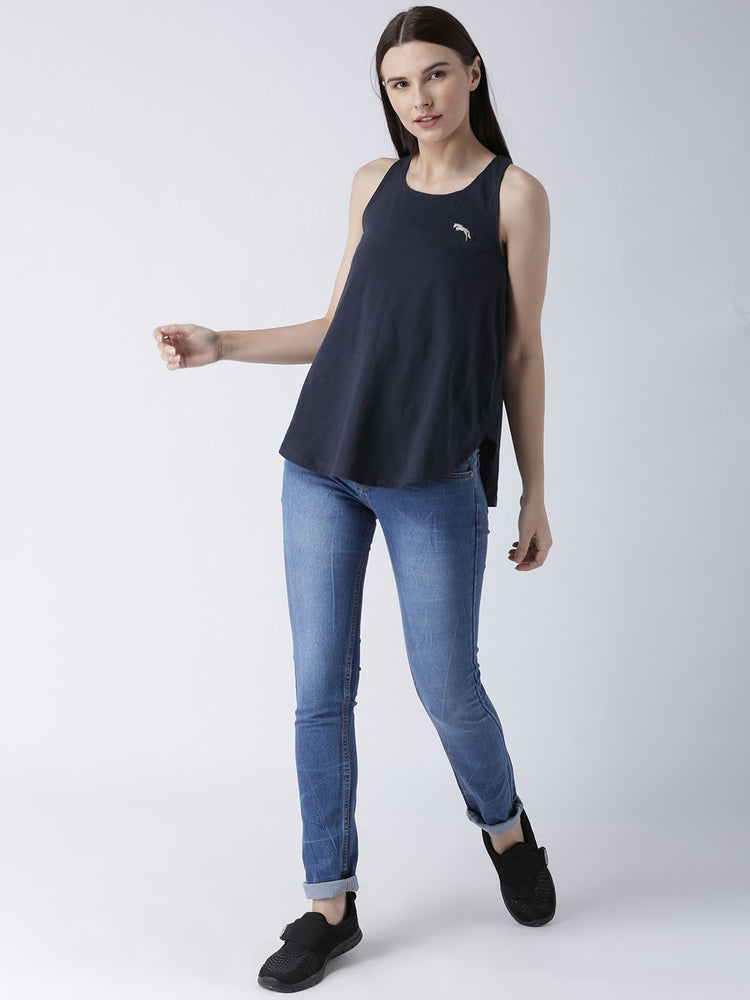 Women Navy Blue Solid Top - JUMP USA