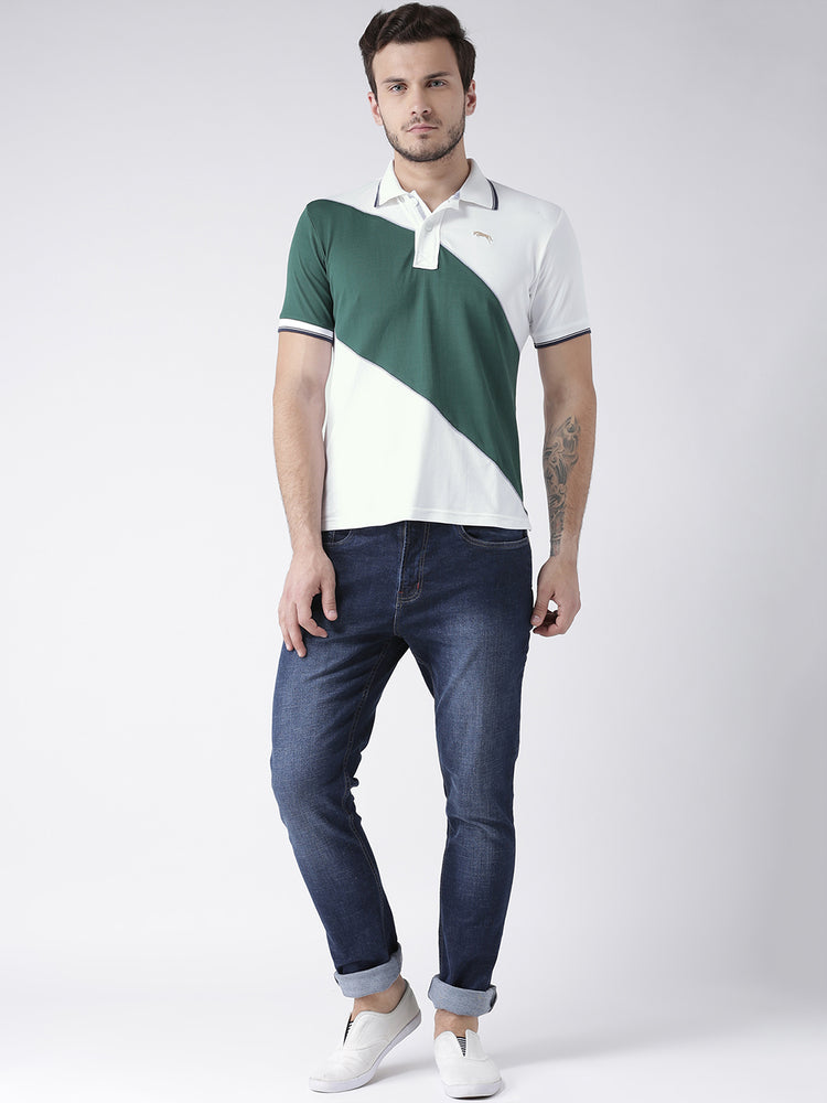 Men Casual Solid White Polo Collar T-Shirt - JUMP USA