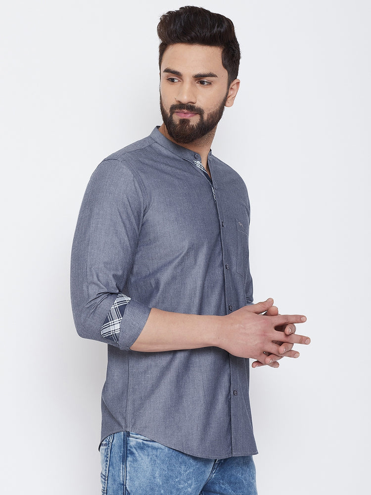 JUMP USA Men Dark Grey Solid Cotton Casual Shirts - JUMP USA