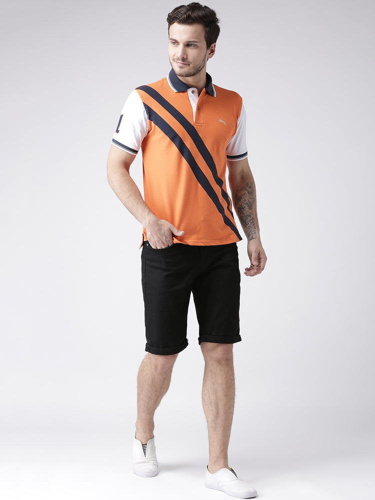 Men Casual Solid Orange Polo Collar T-Shirt - JUMP USA