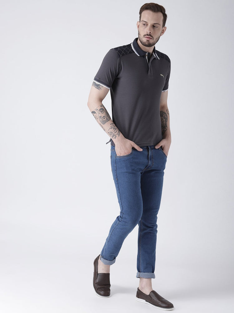 Men Charcoal Solid Polo T-shirt - JUMP USA