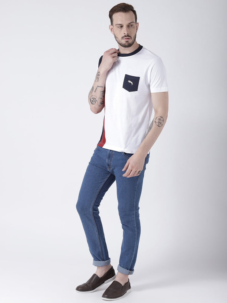 Men White Solid Round Neck T-shirt - JUMP USA